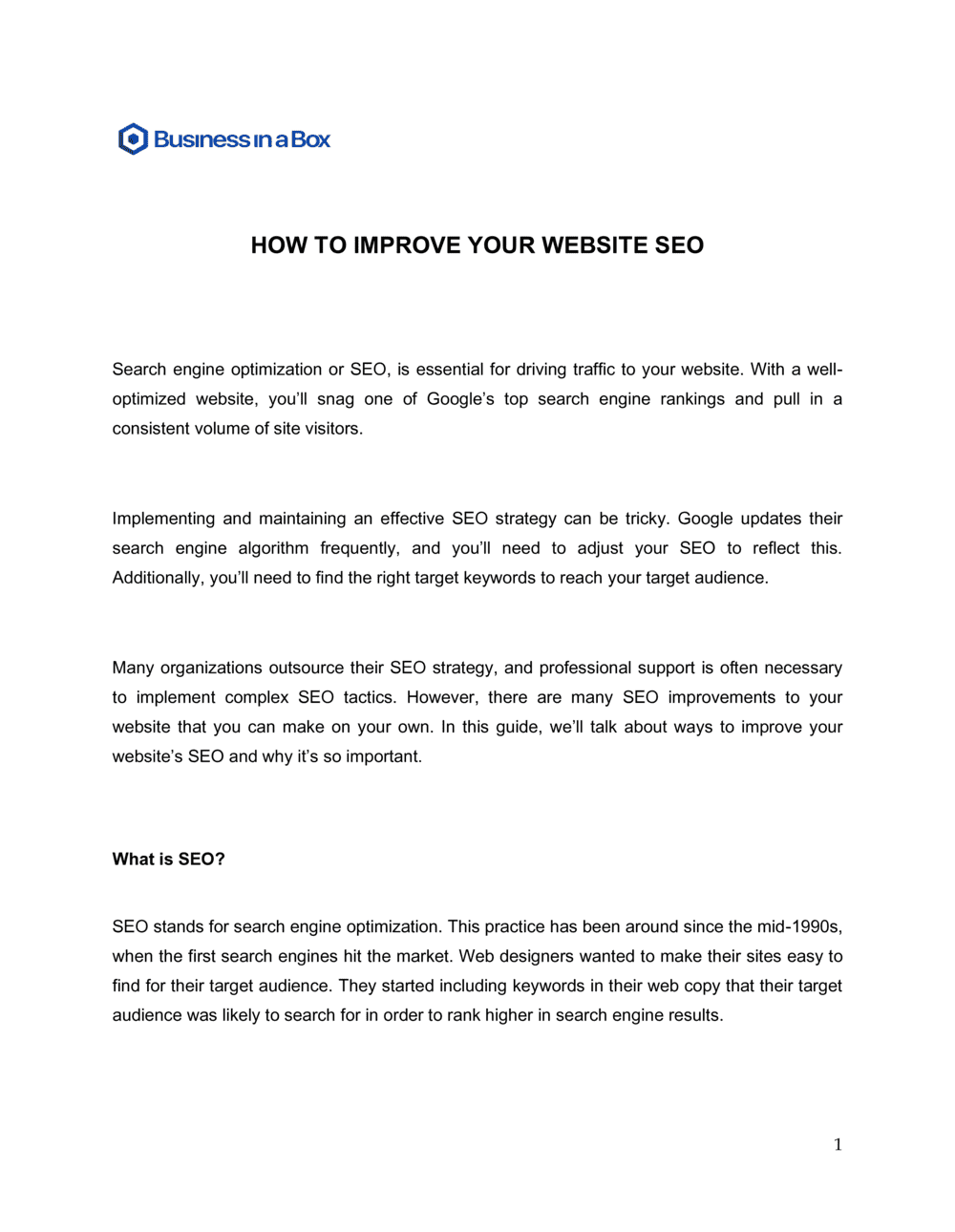 Business-in-a-Box's How To Improve Your Website Seo Template