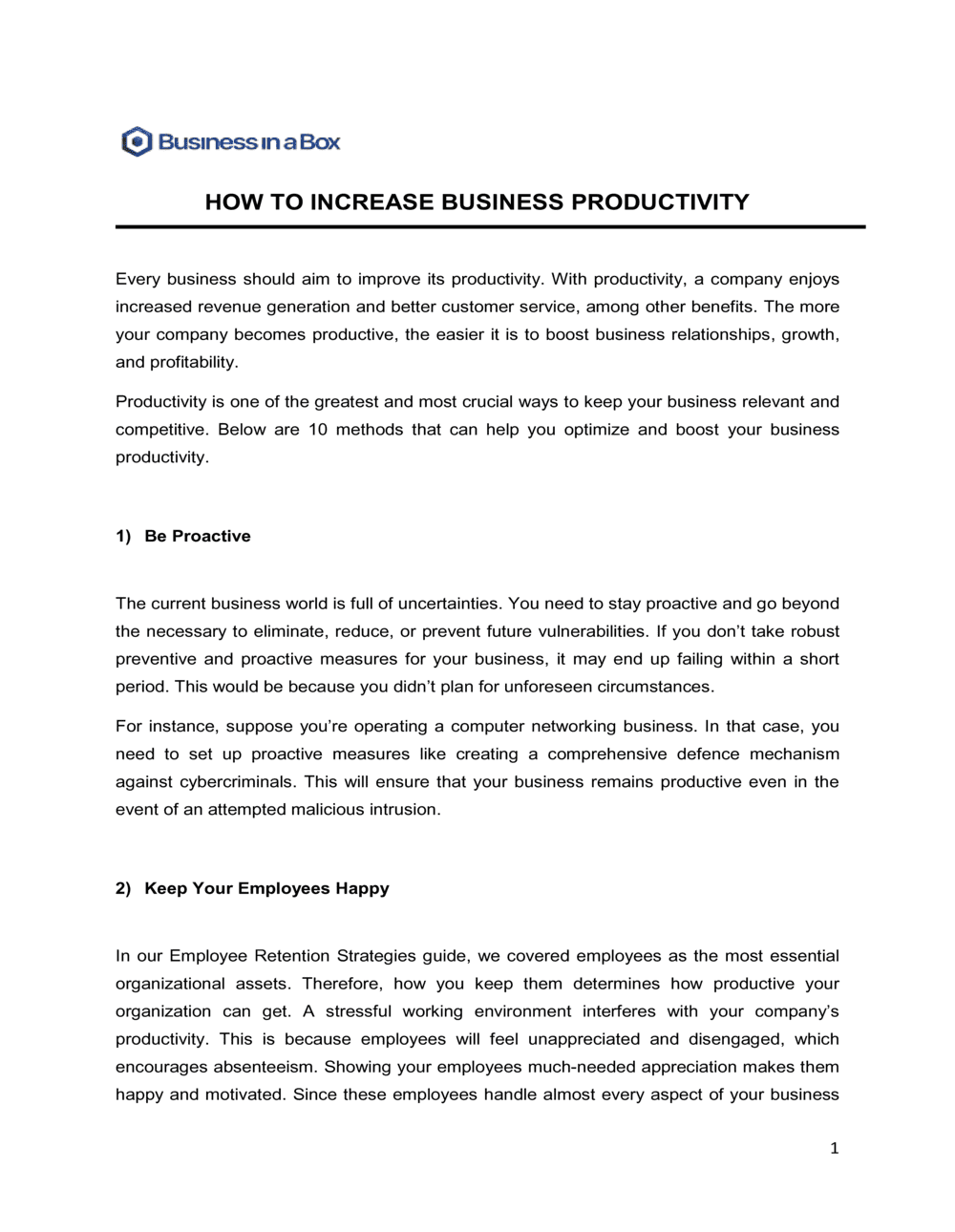 Business-in-a-Box's How To Increase Business Productivity Template