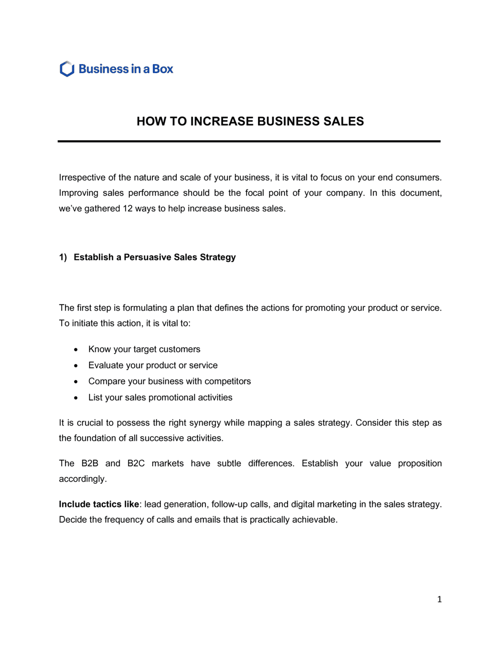 Business-in-a-Box's How To Increase Business Sales Template