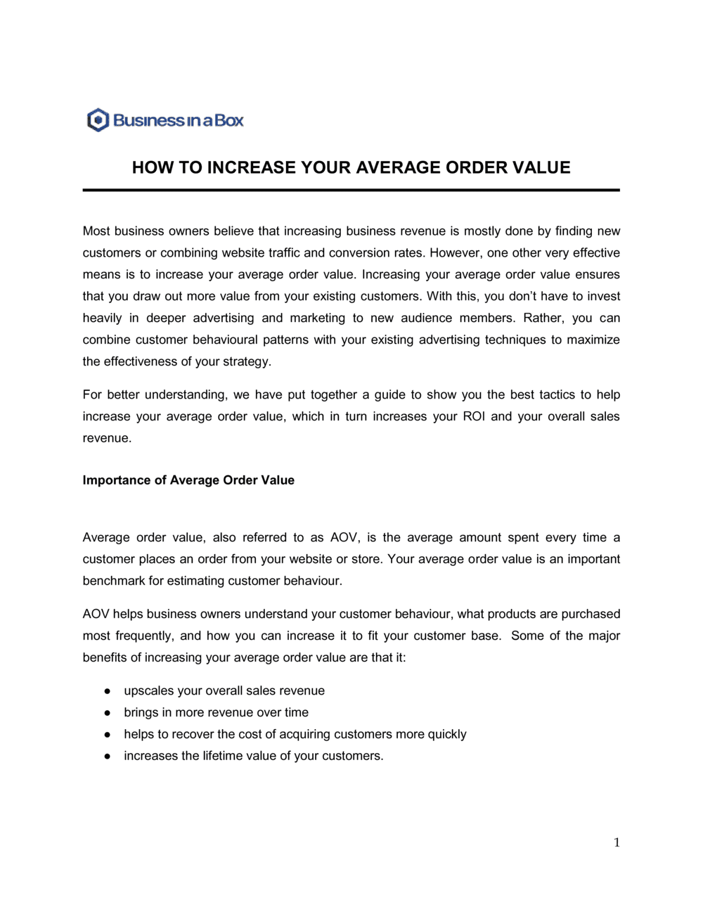 Business-in-a-Box's How To Increase Your Average Order Value Template