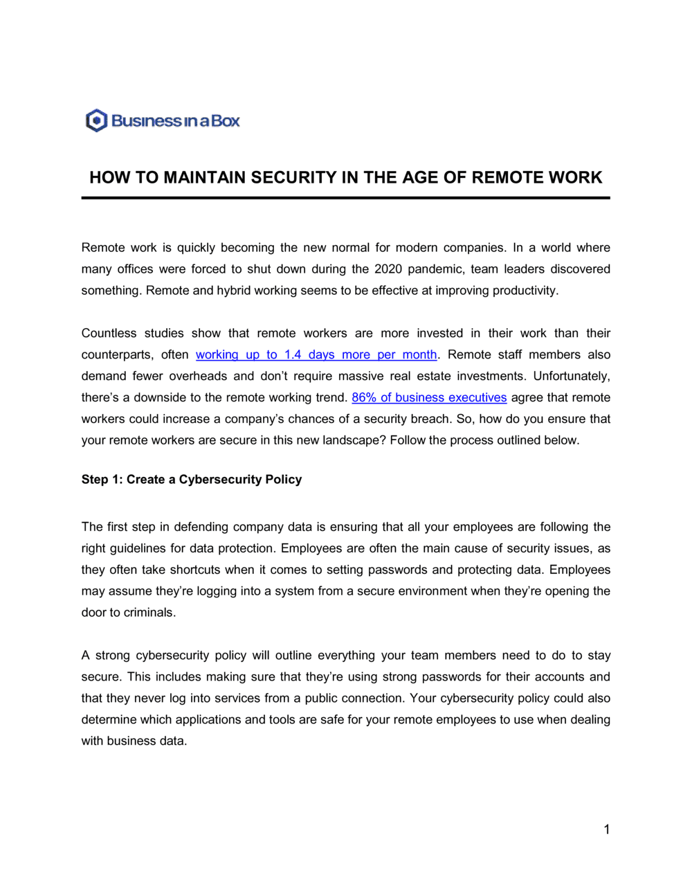 Business-in-a-Box's How To Maintain Security In The Age Of Remote Work Template