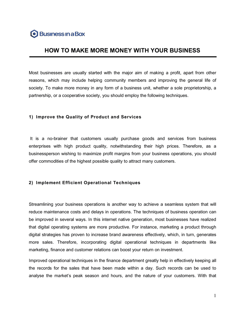 Business-in-a-Box's How To Make More Money With Your Business Template