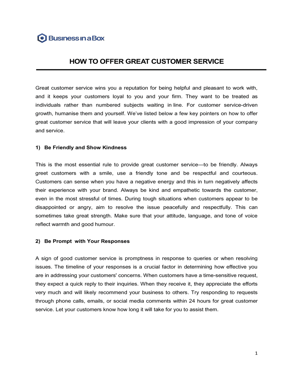 Business-in-a-Box's How To Offer Great Customer Service Template