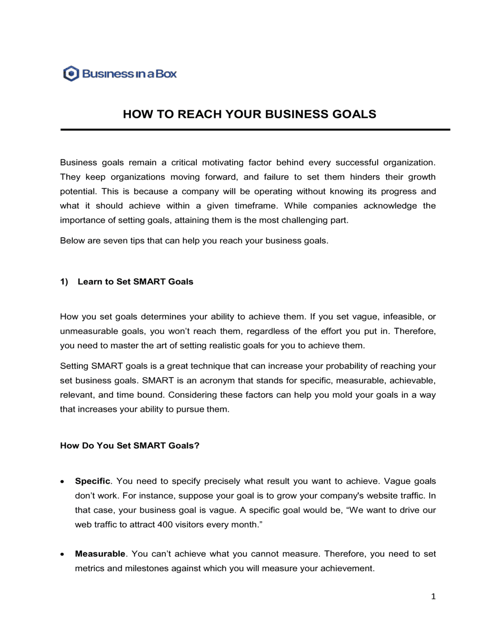 Business-in-a-Box's How To Reach Your Business Goals Template
