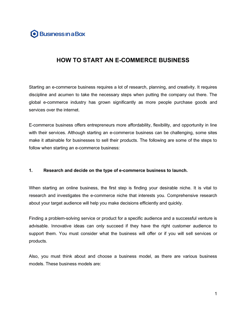 Business-in-a-Box's How To Start An Ecommerce Business Template
