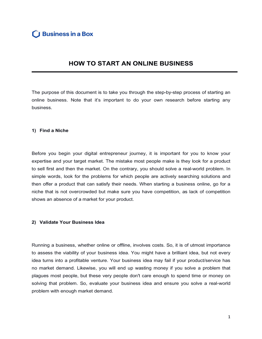 Business-in-a-Box's How To Start An Online Business Template