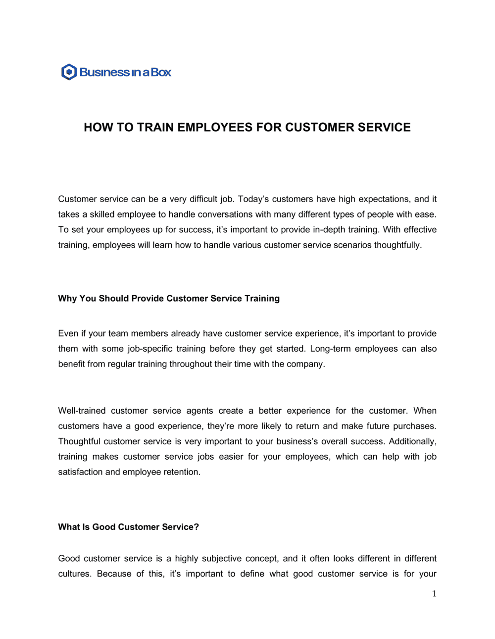Business-in-a-Box's How To Train Employees For Customer Service Template