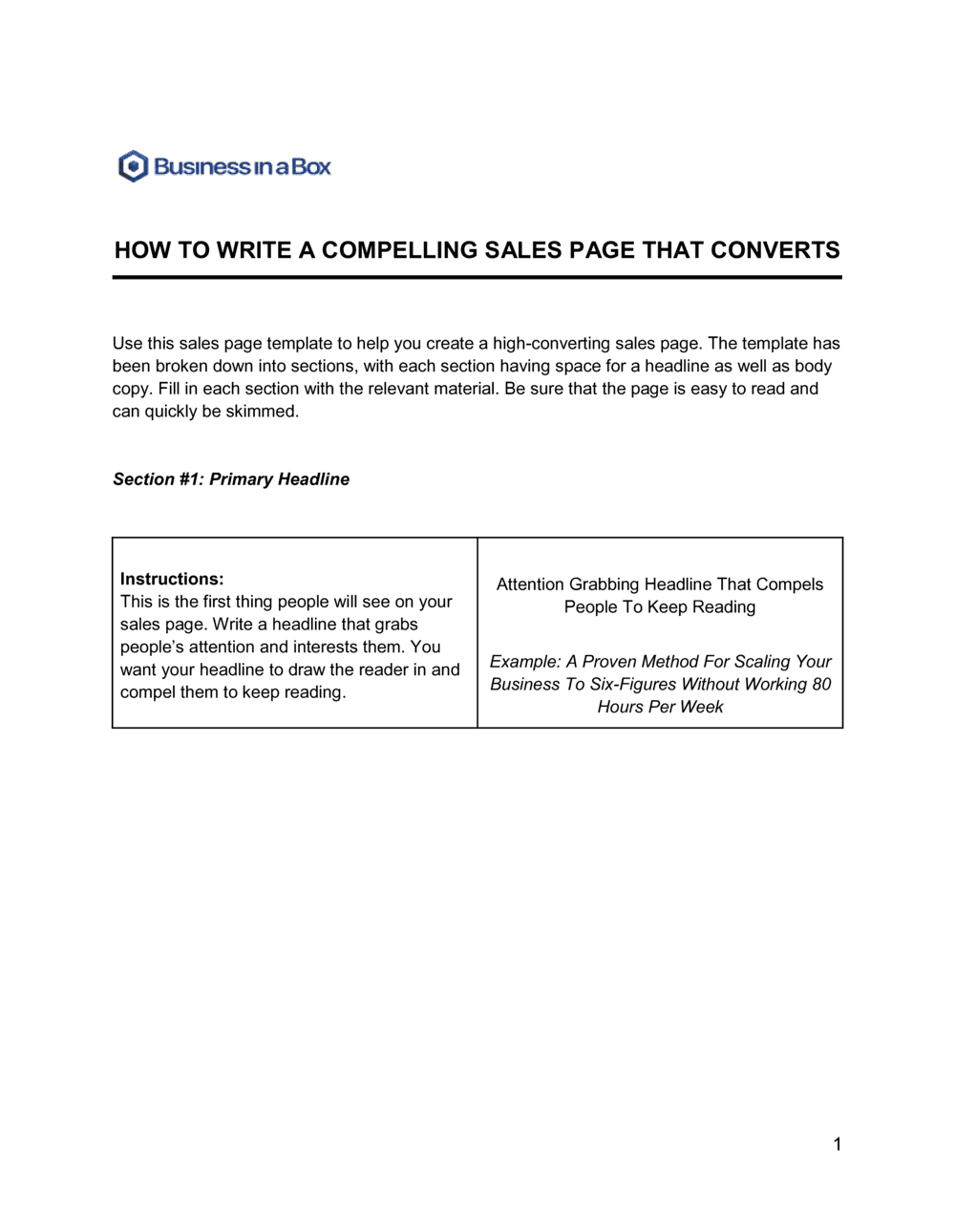 Business-in-a-Box's How To Write A Compelling Sales Page That Converts Template