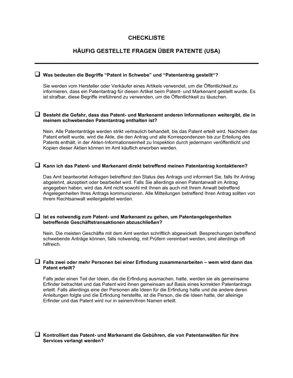 Business-in-a-Box's Häufig gestellte Fragen über Patente