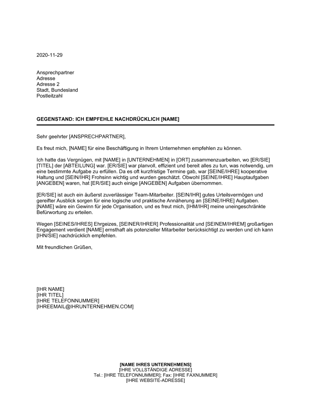 Business-in-a-Box's Ich empfehle nachdrücklich Name