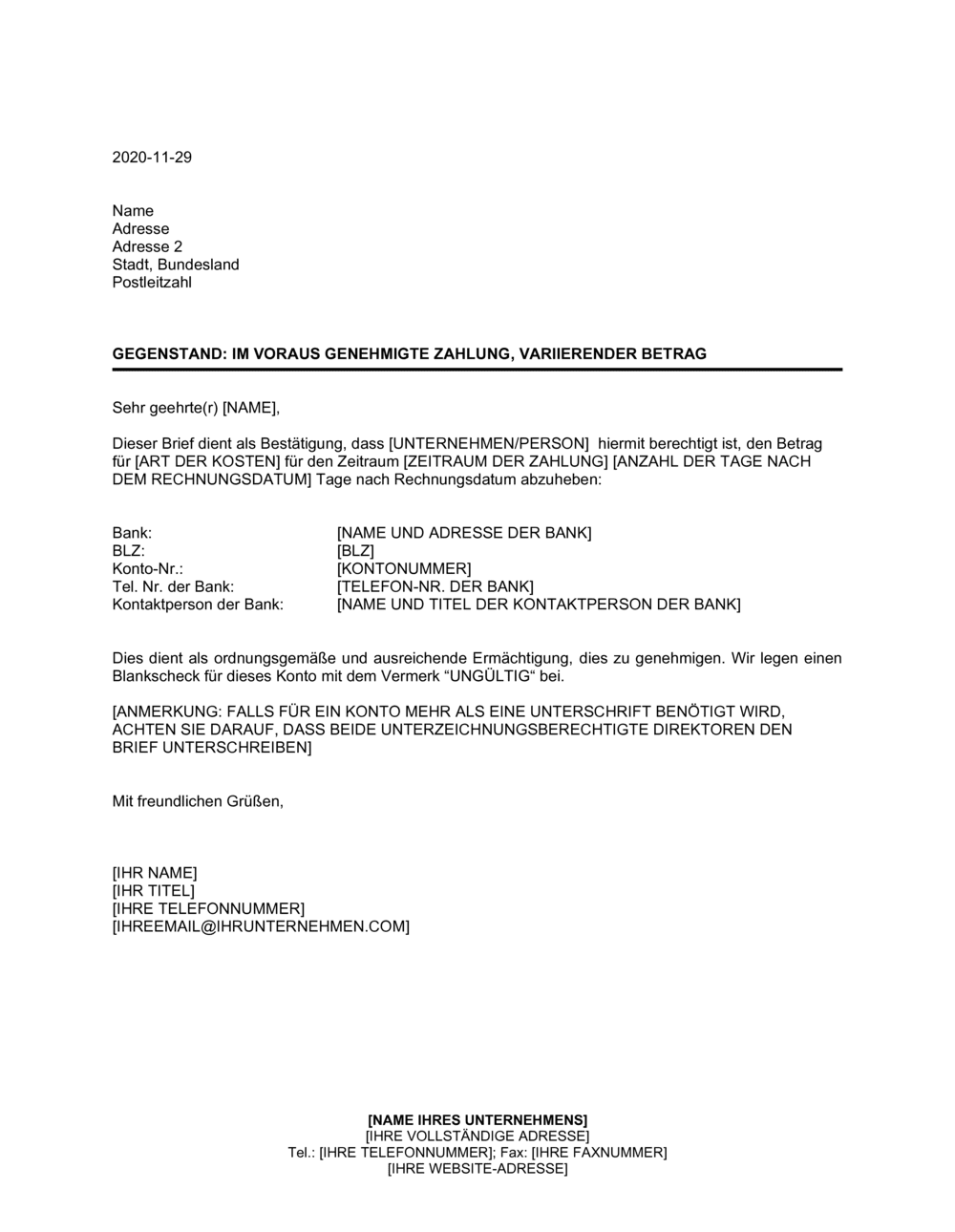 Business-in-a-Box's Im Voraus genehmigte Zahlung