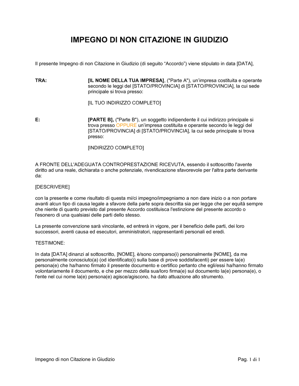 Business-in-a-Box's Impegno di non citazione in giudizio