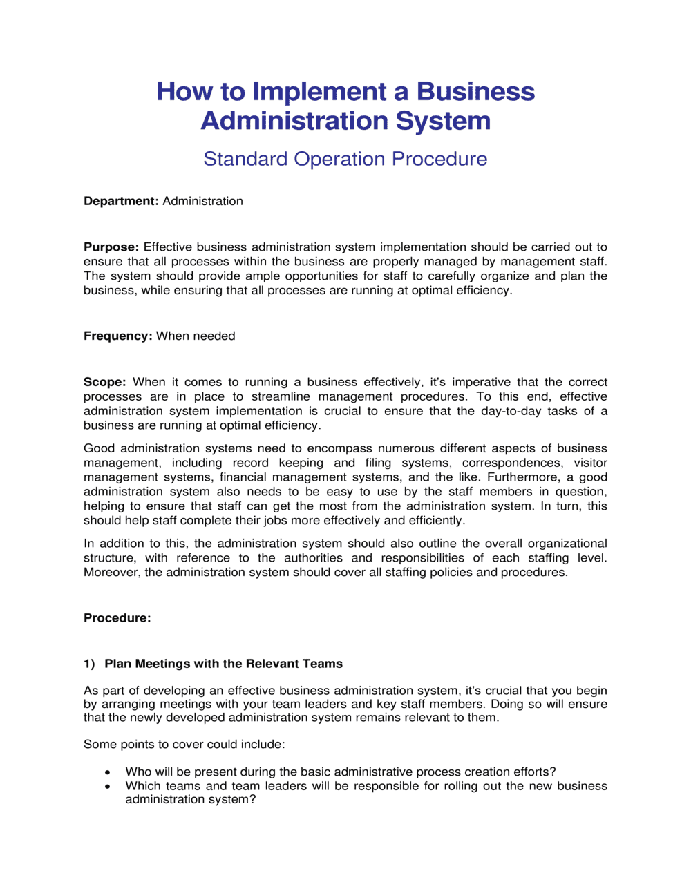 Business-in-a-Box's Implement An Administration System Template