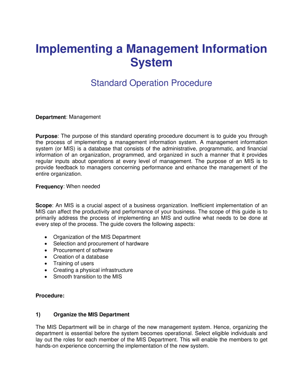 Business-in-a-Box's Implementing Management Information Systems Template