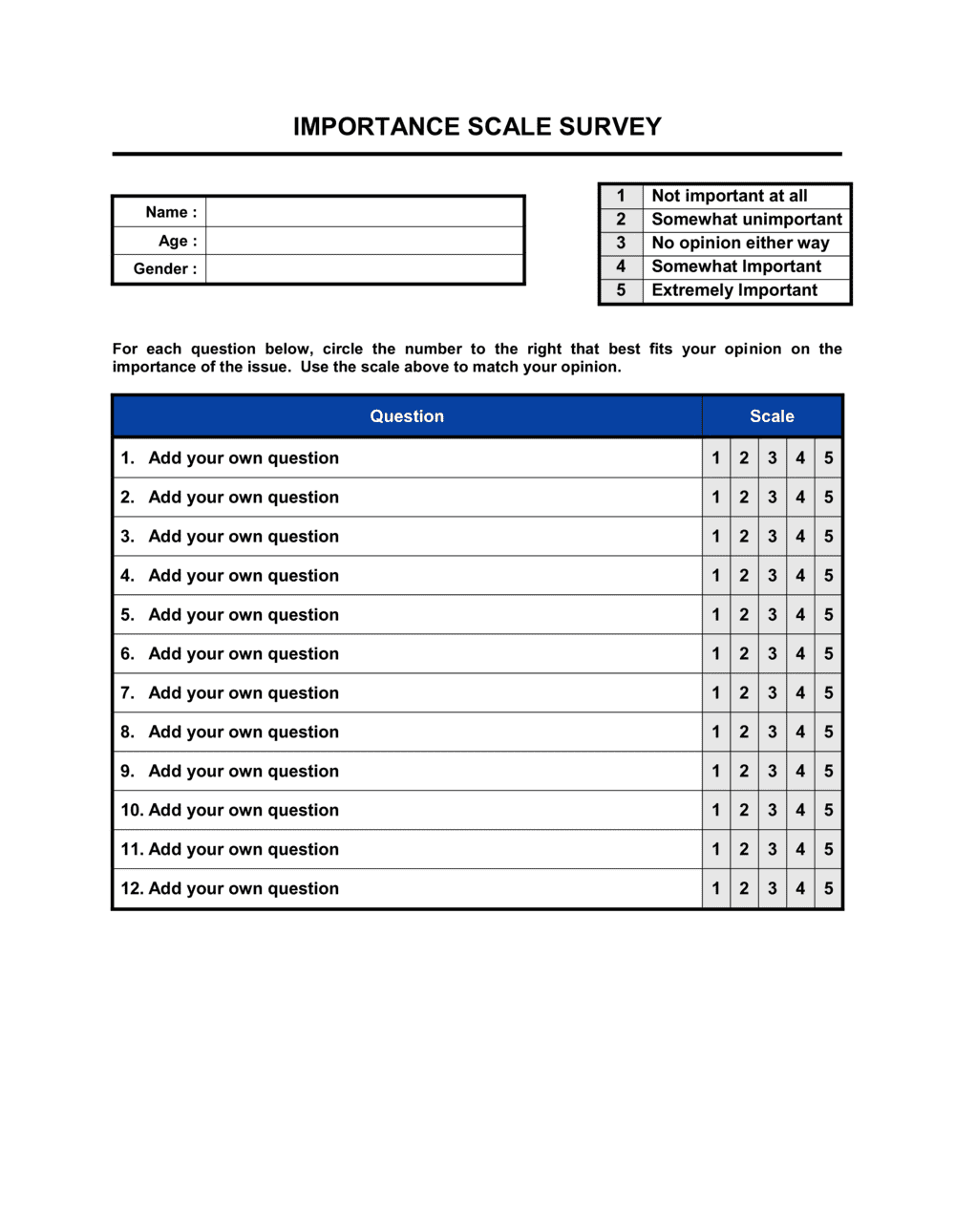 Business-in-a-Box's Importance Scale Survey Template
