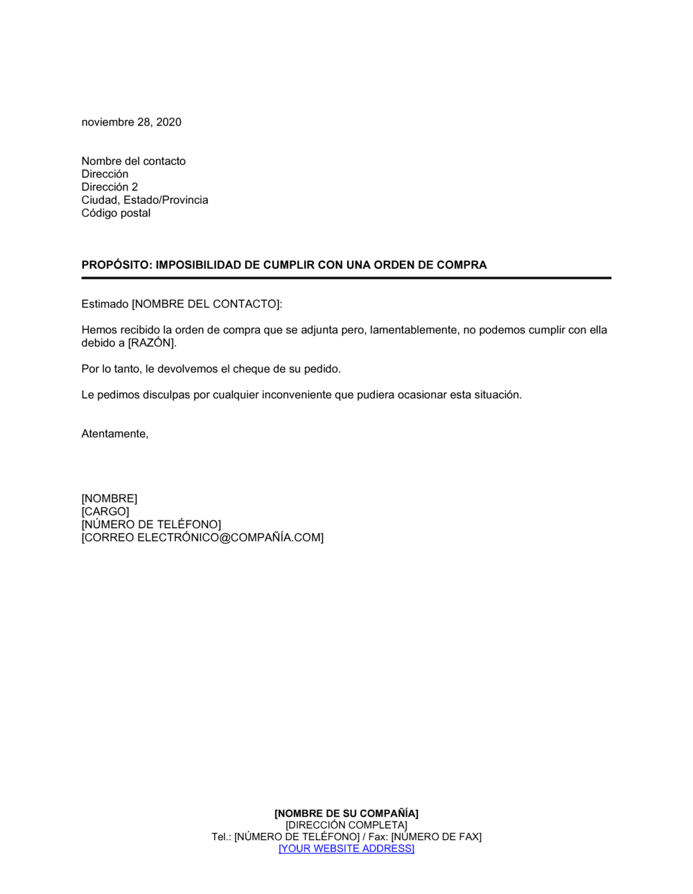 Business-in-a-Box's Imposibilidad de cumplir con una orden de compra