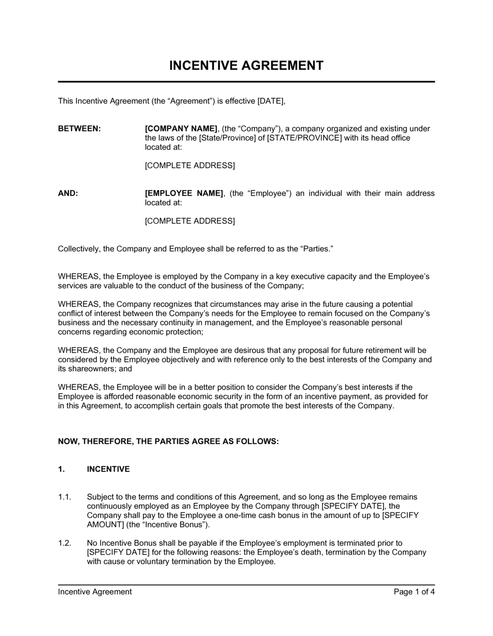 Business-in-a-Box's Incentive Agreement Template