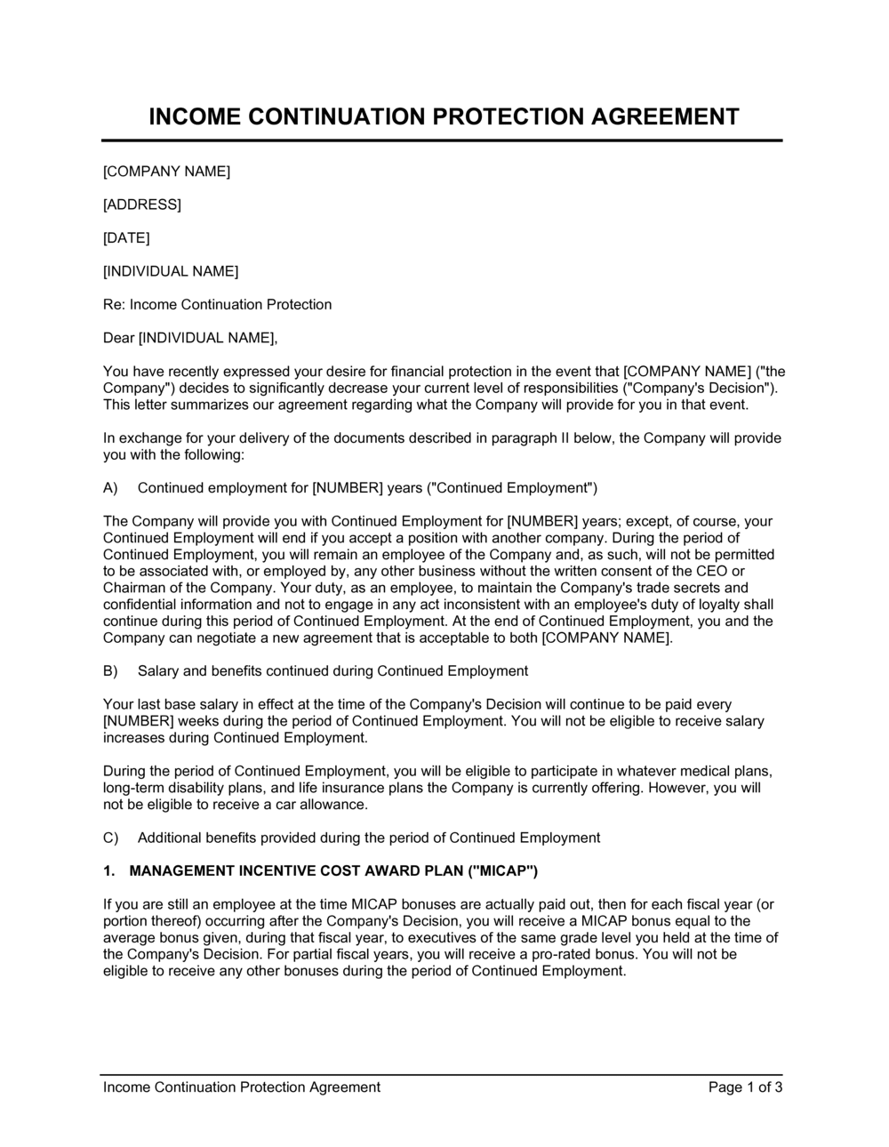 Business-in-a-Box's Income Continuation Protection Agreement Template