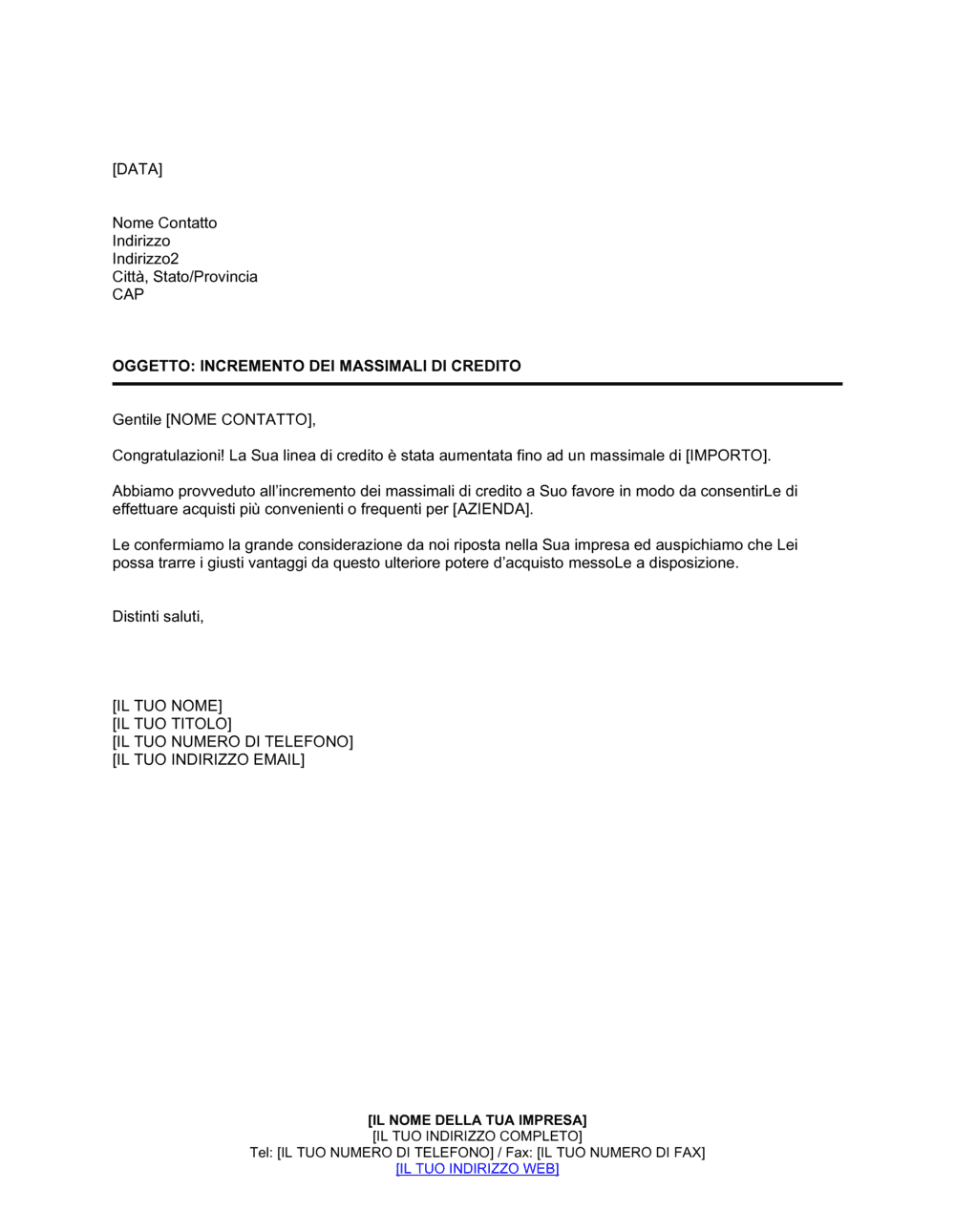 Business-in-a-Box's Incremento dei massimali di credito