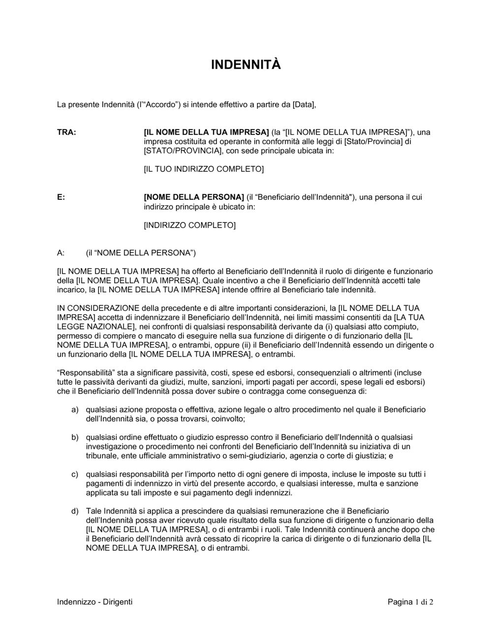 Business-in-a-Box's Indennità per dirigenti