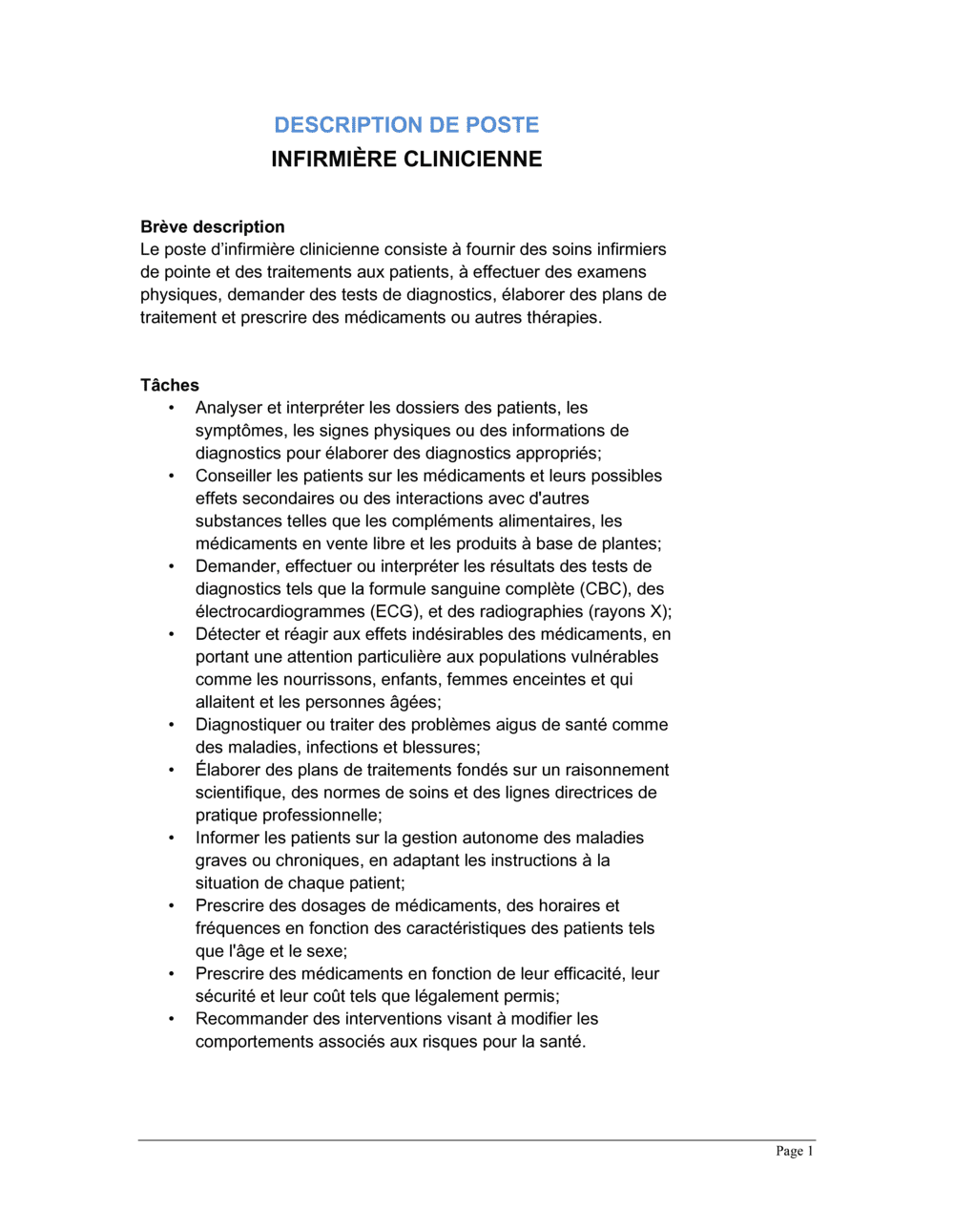 Business-in-a-Box's Infirmière clinicienne Description de poste