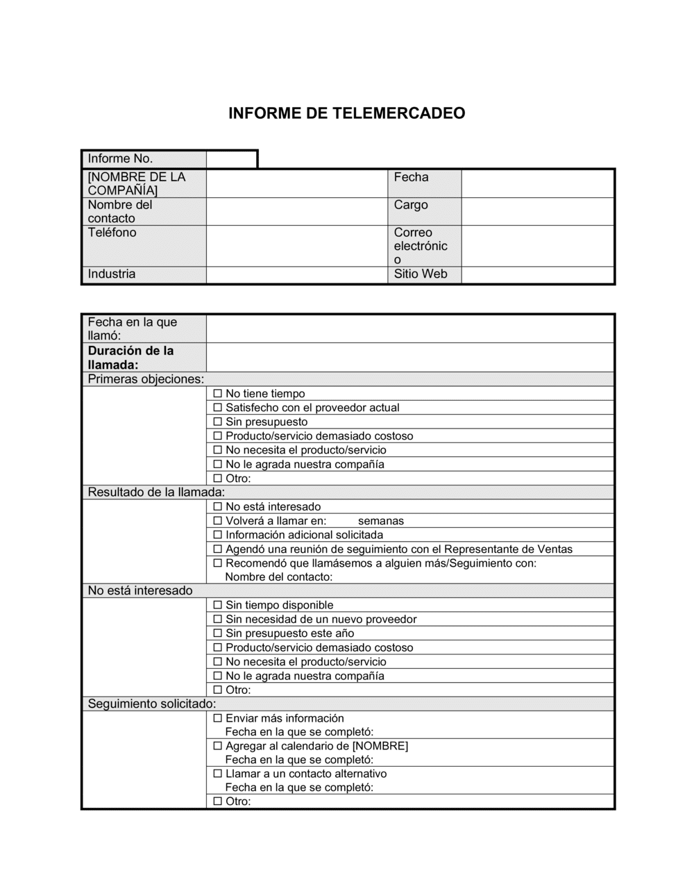 Business-in-a-Box's Informe de telemercadeo