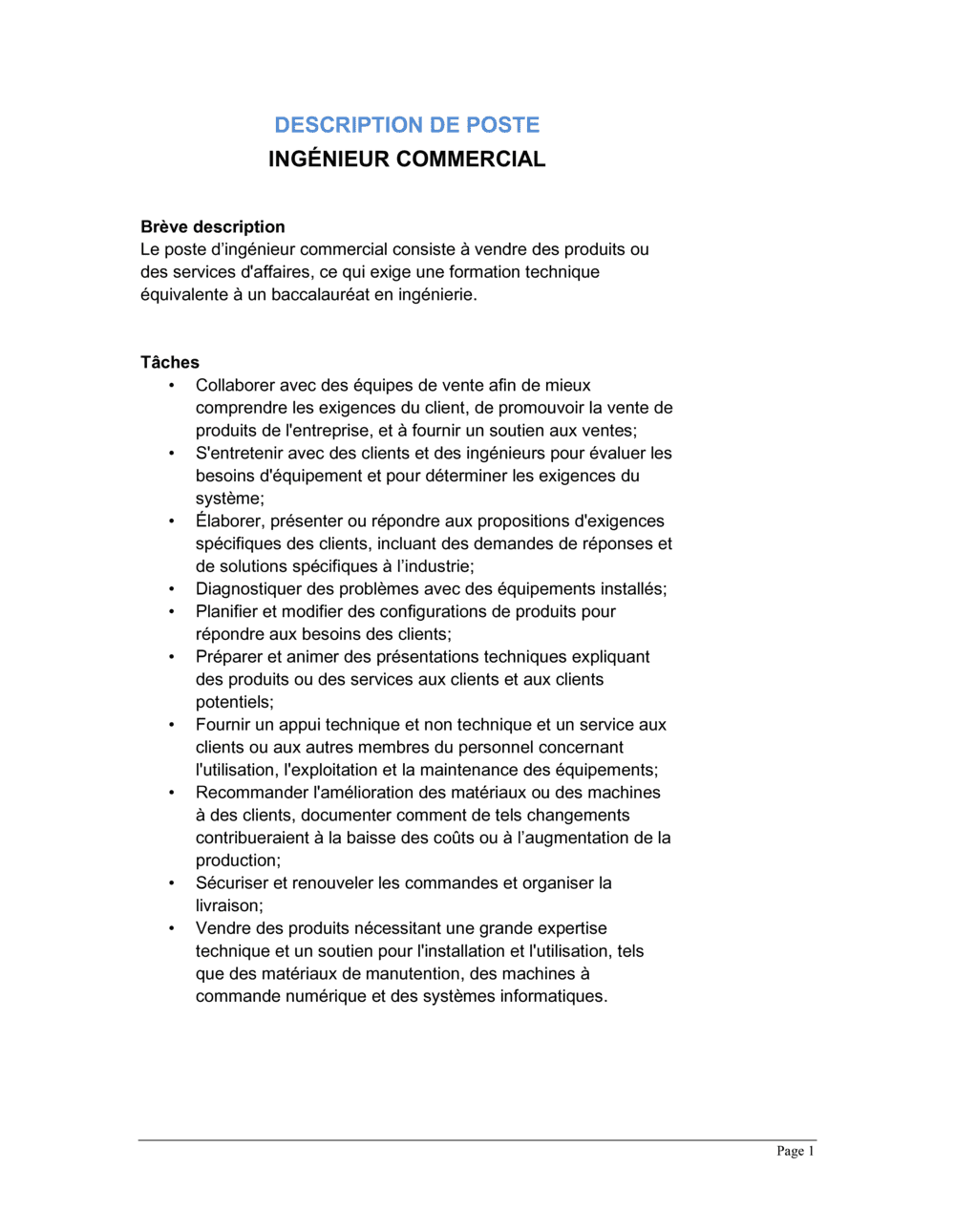 Business-in-a-Box's Ingénieur commercial Description de poste