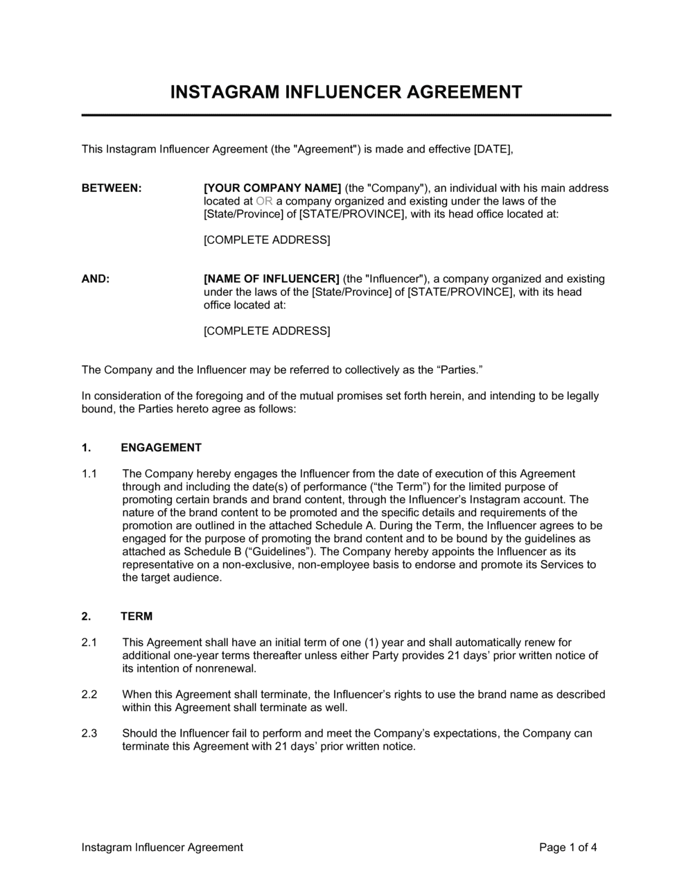 Business-in-a-Box's Instagram Influencer Agreement Template