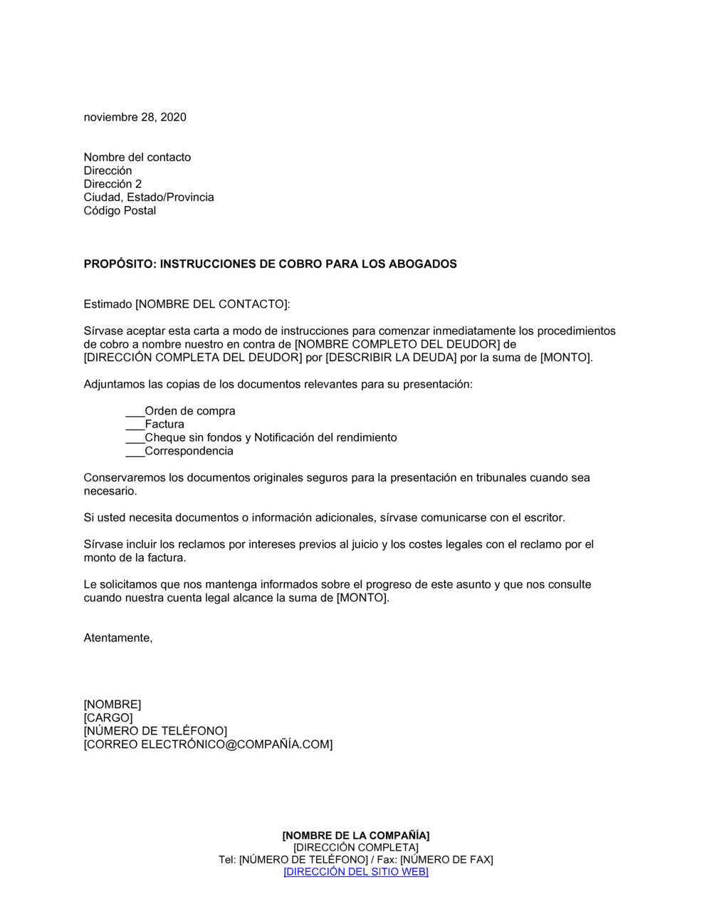 Business-in-a-Box's Instrucciones de cobro para letrados