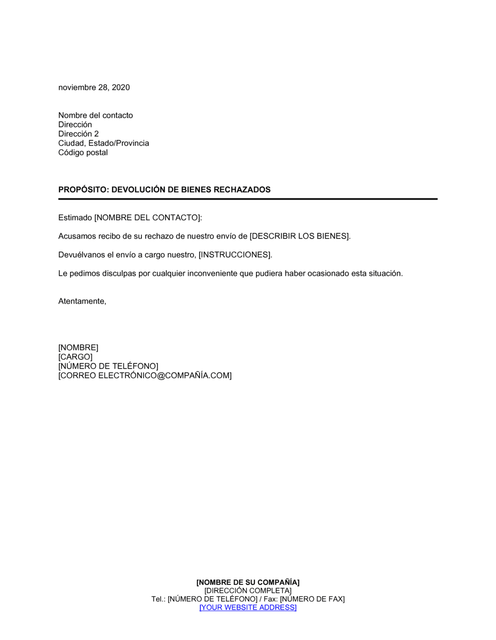 Business-in-a-Box's Instrucciones para la devolución de bienes rechazados