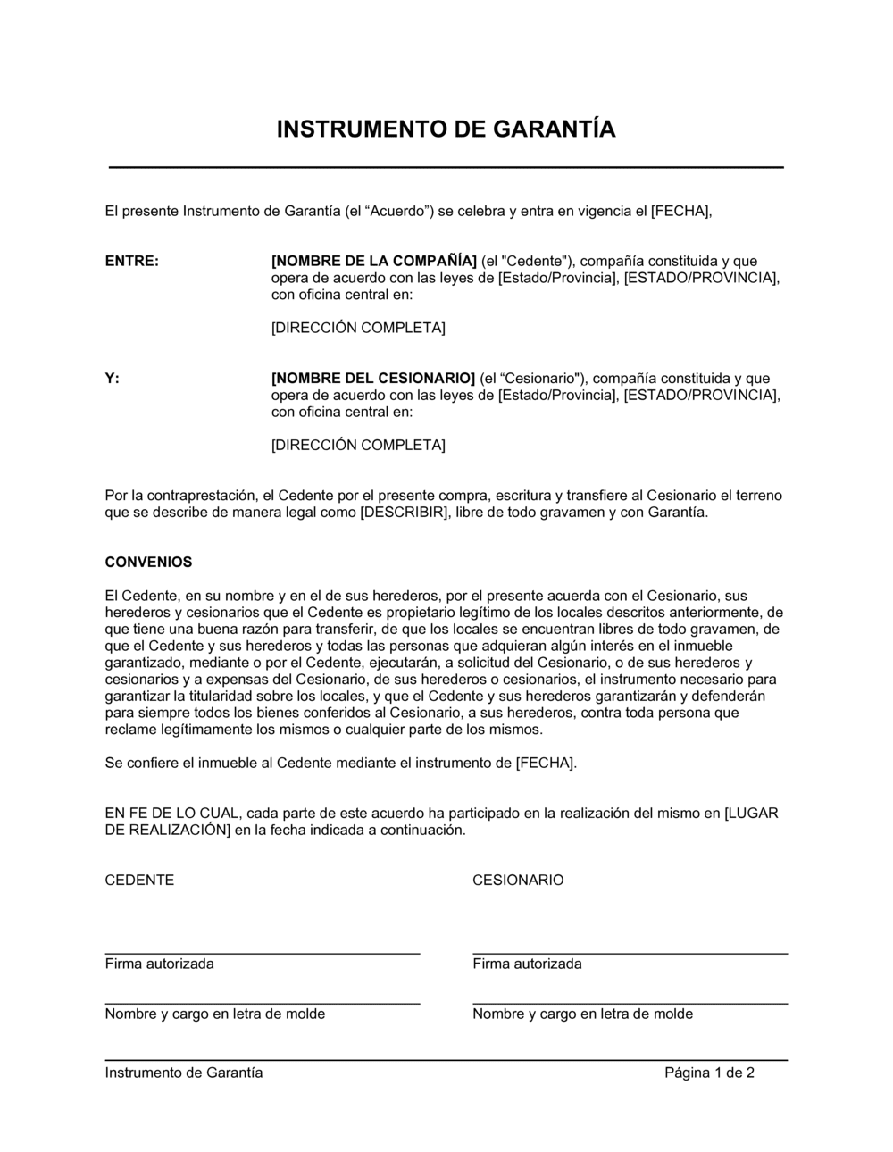 Business-in-a-Box's Instrumento de garantía