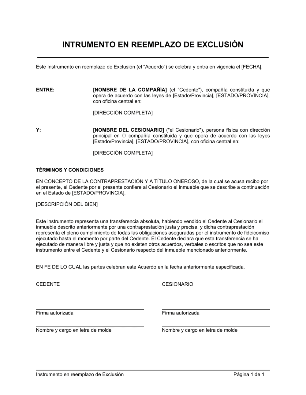 Business-in-a-Box's Instrumento en reemplazo de exclusión