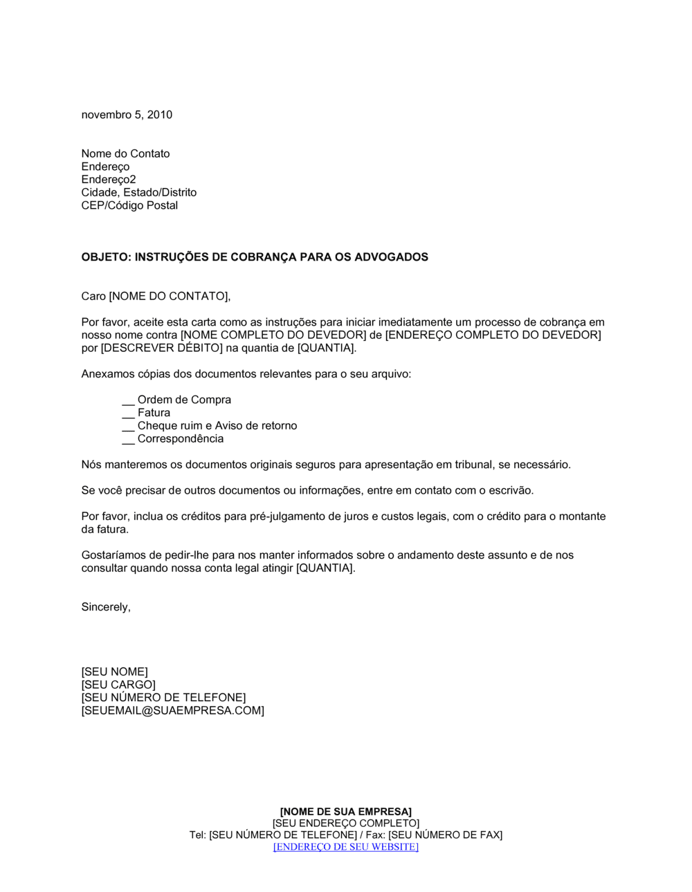 Business-in-a-Box's Instruções de Cobrança para Legistas