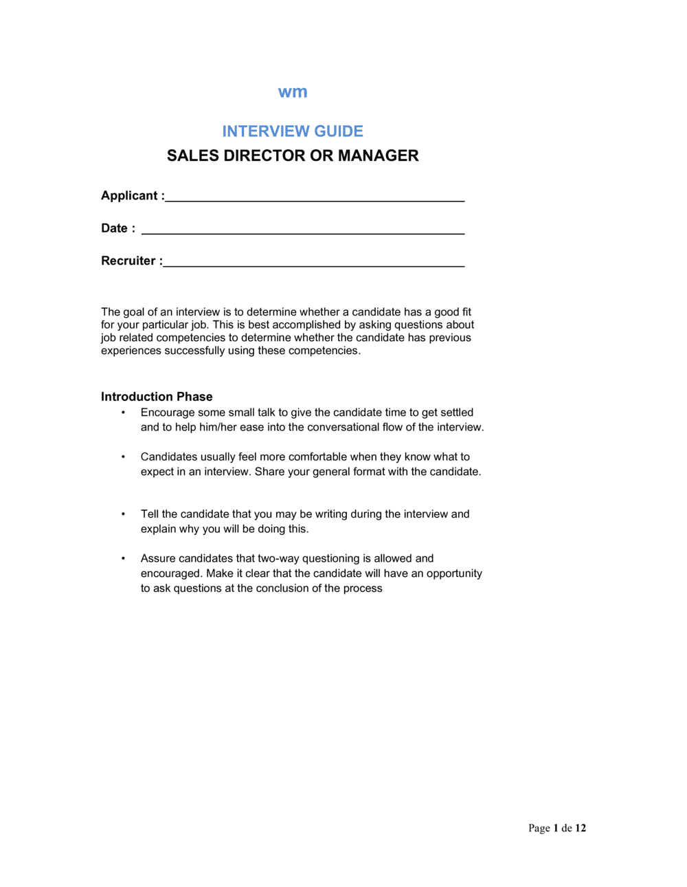 Business-in-a-Box's Interview Guide Sales Director or Manager Template