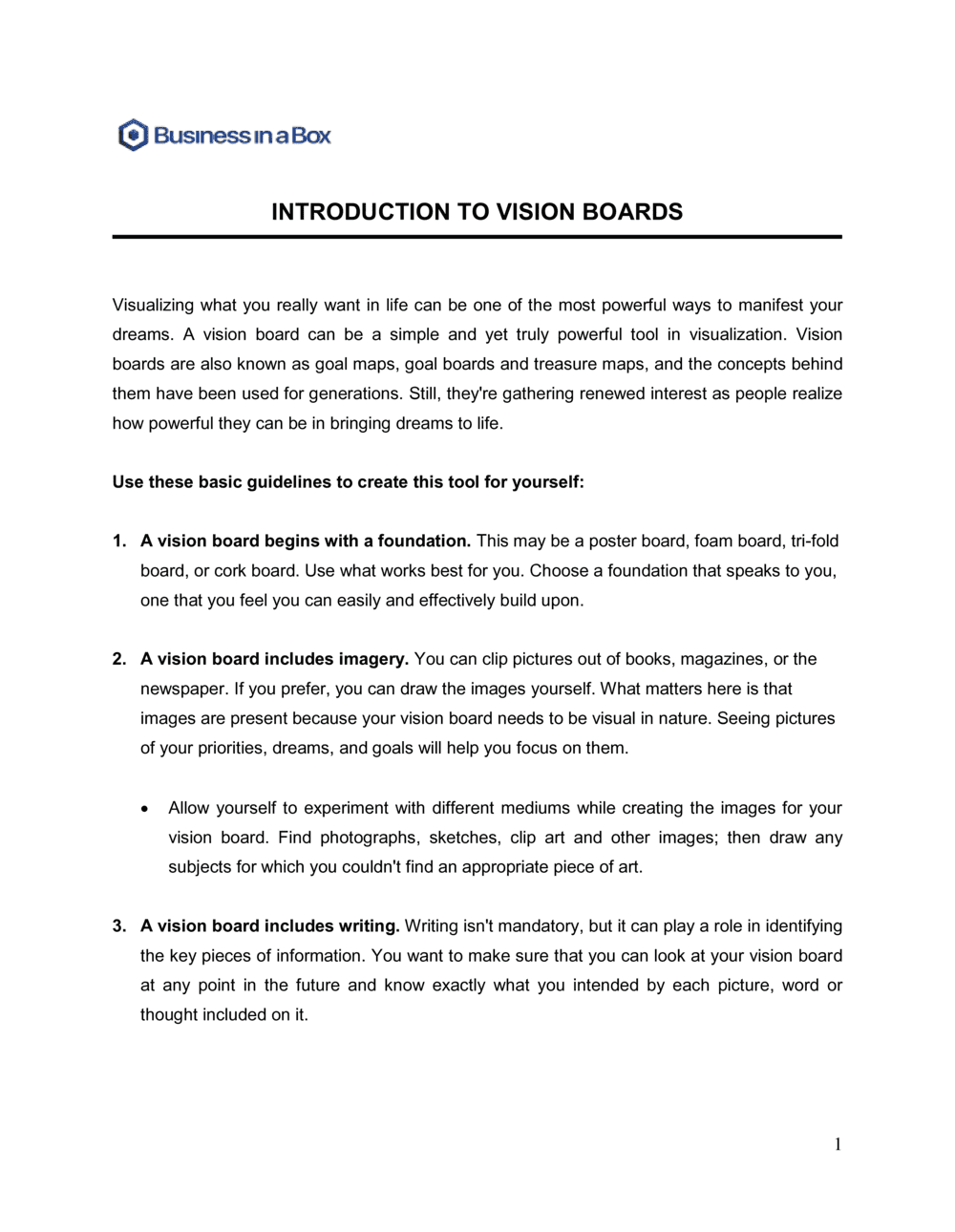 Business-in-a-Box's Introduction To Vision Boards Template