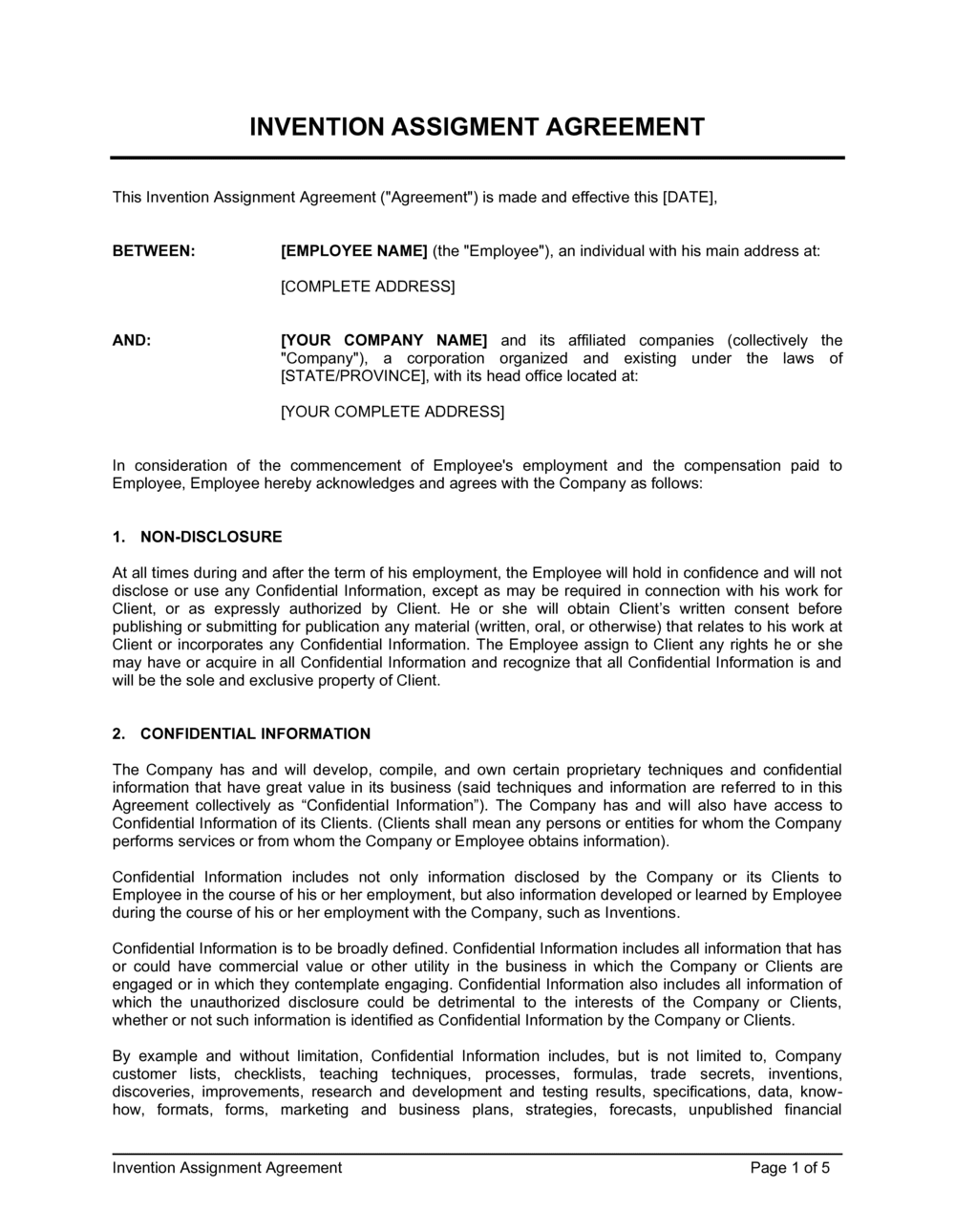 technology assignment agreement template