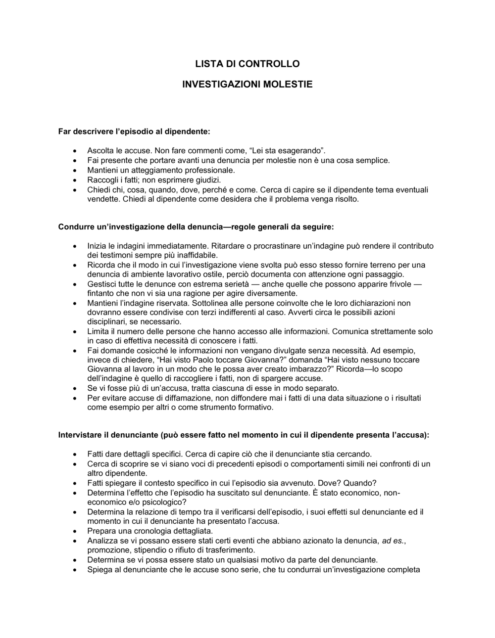 Business-in-a-Box's Investigazioni molestie