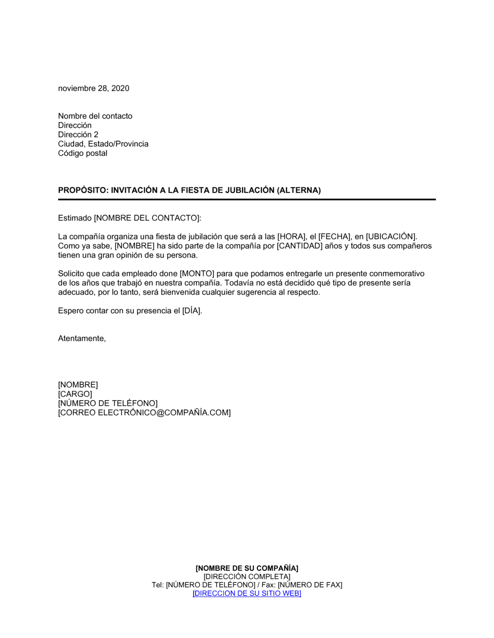 Business-in-a-Box's Invitación interna para la fiesta de jubilación