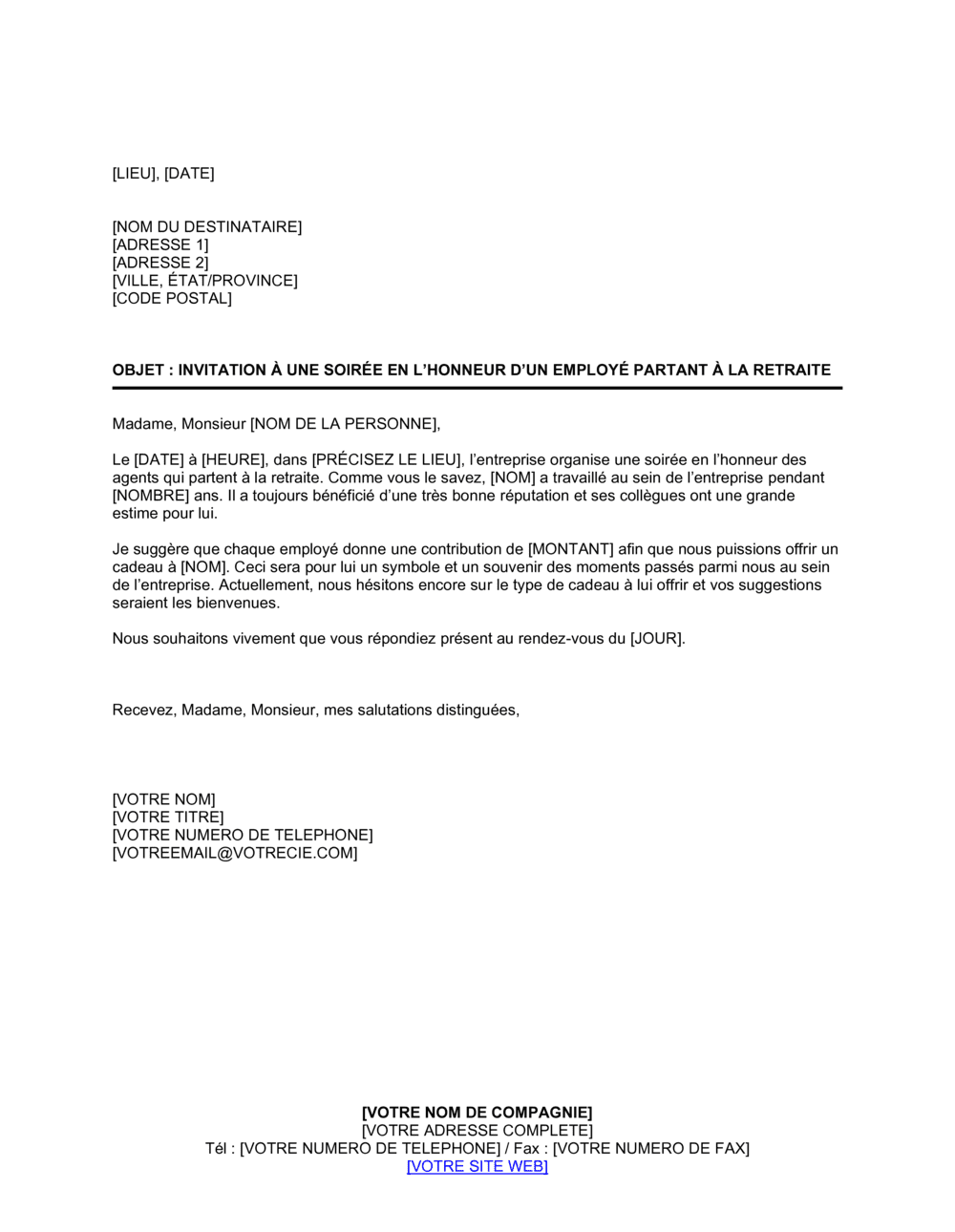 Business-in-a-Box's Invitation à la soirée de départ à la retraite