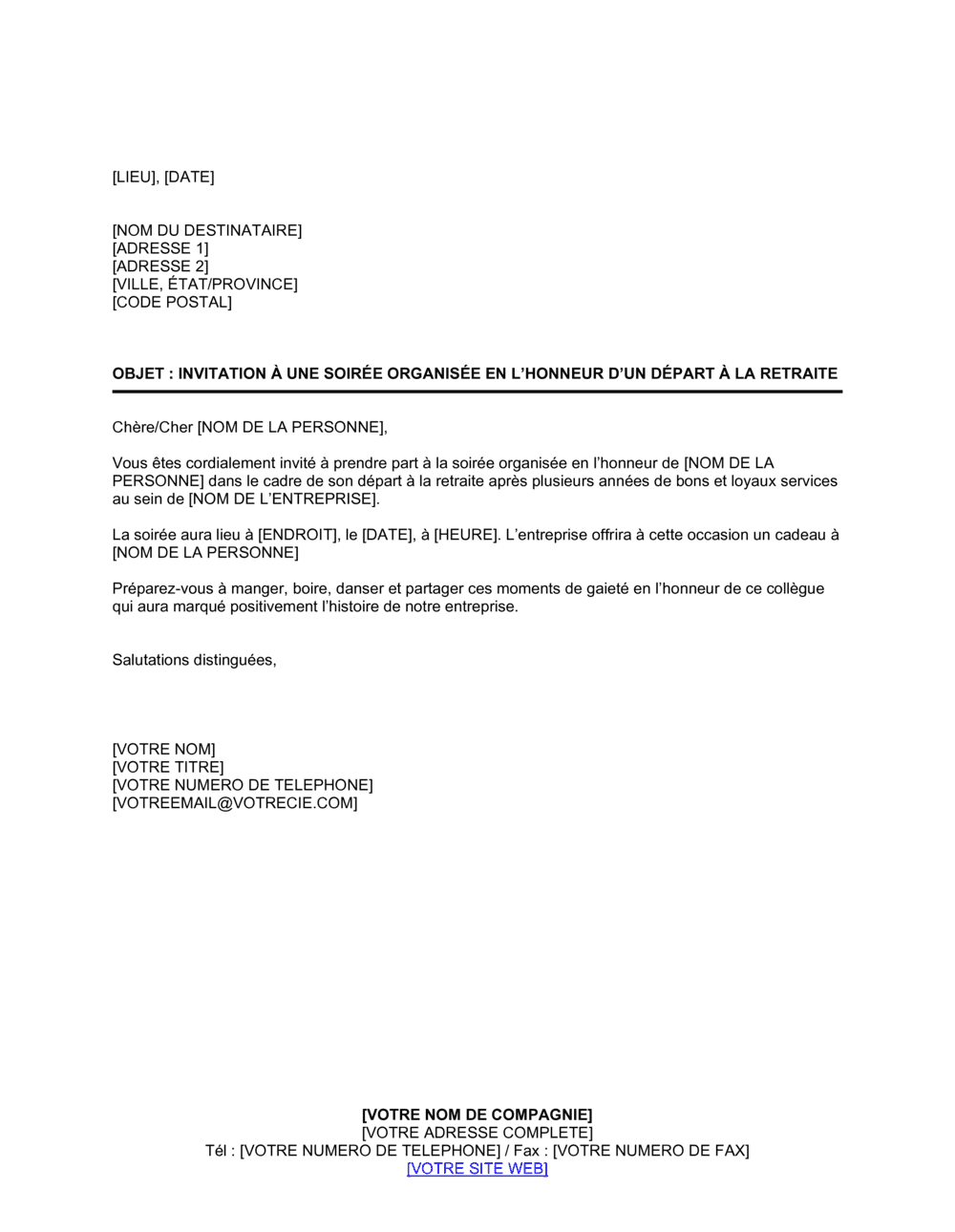 Business-in-a-Box's Invitation à la soirée de départ à la retraite2