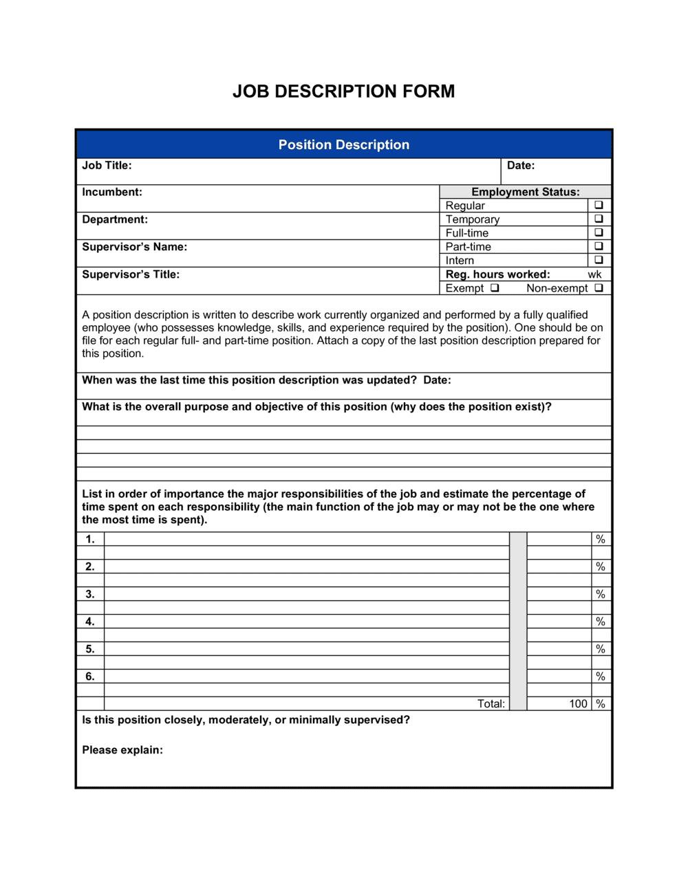 Job Description Format In Excel