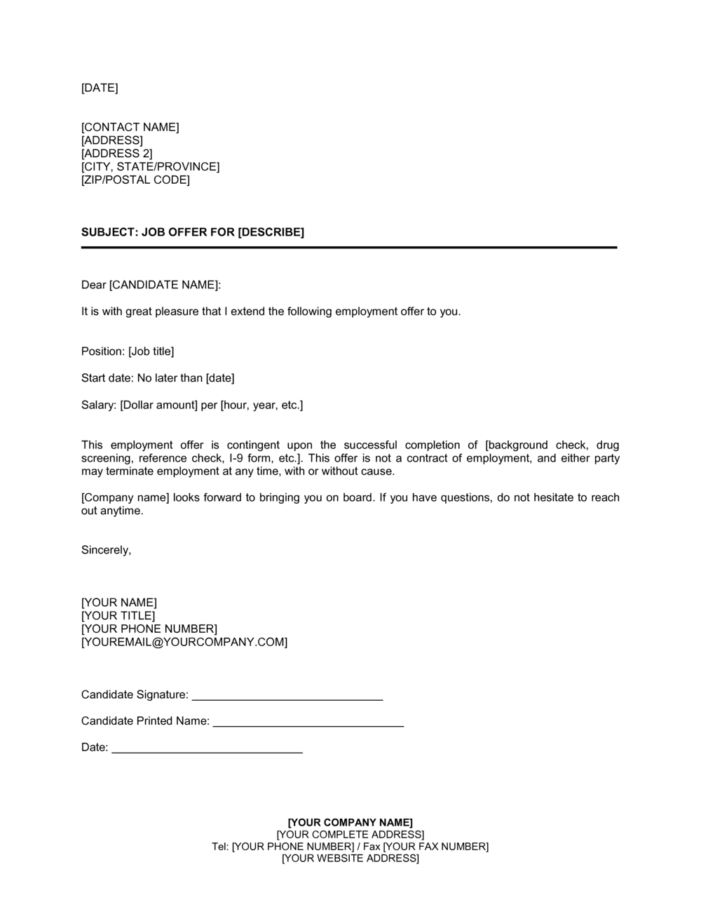 Job Offer Letter Simple Template By Business in a Box 