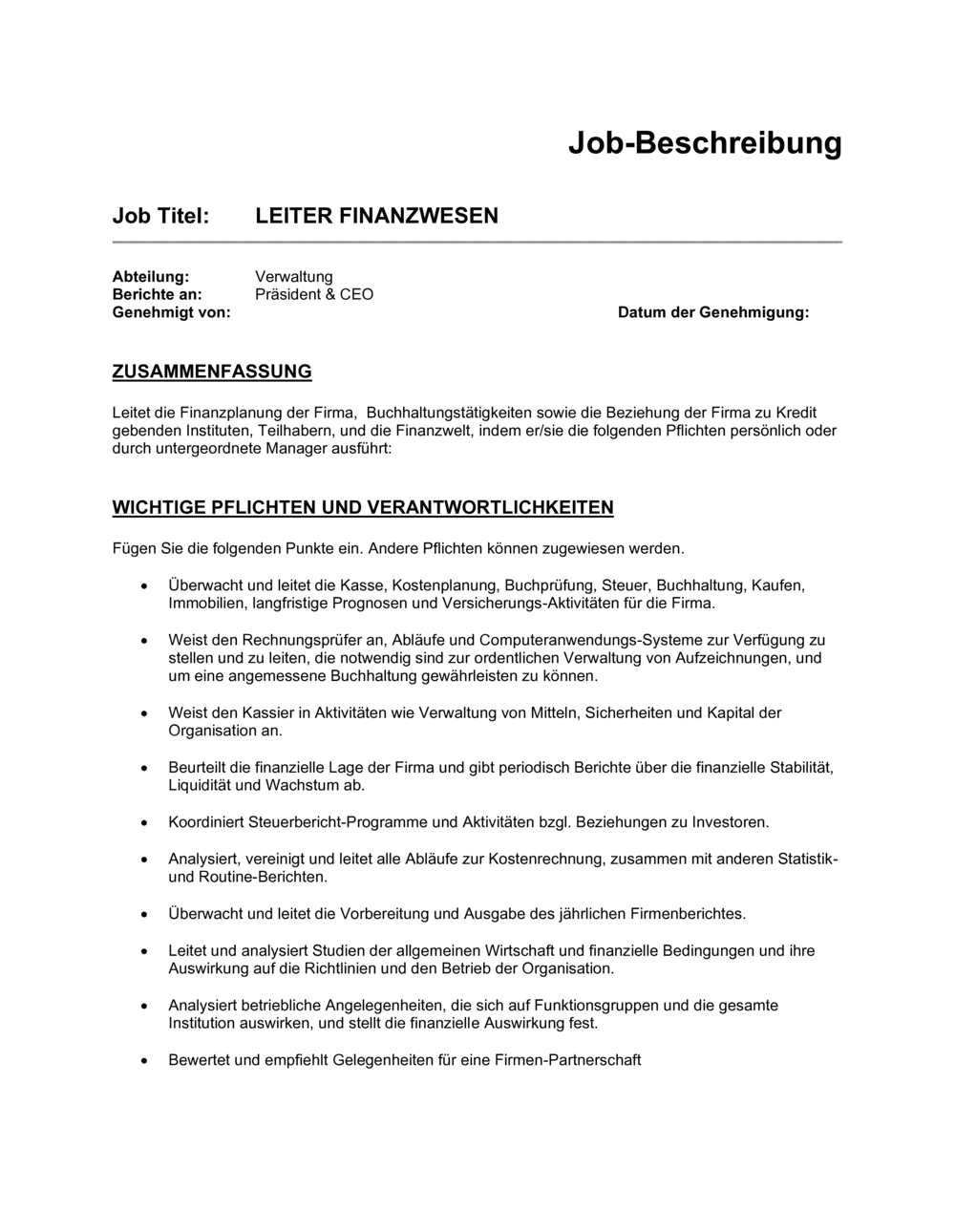Business-in-a-Box's Jobbeschreibung Beispiel für Leiter Finanzwesen