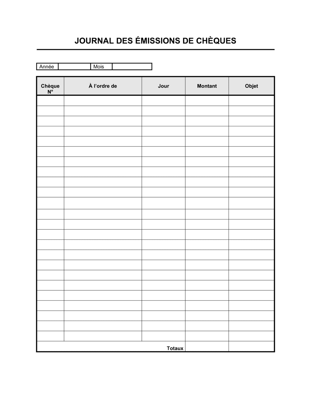 Journal émissions de chèques (Word gratuit)