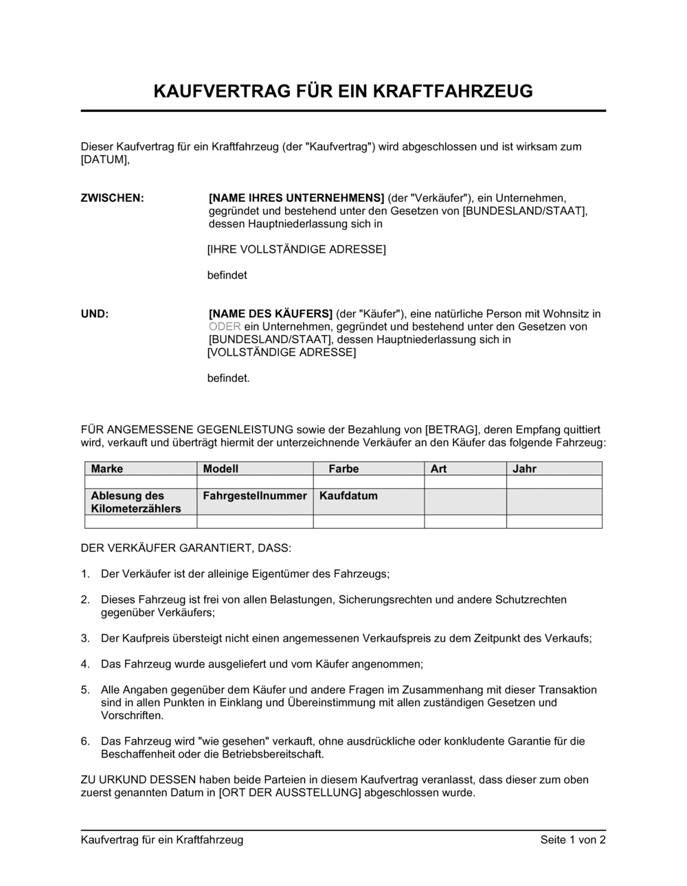 Business-in-a-Box's Kaufvertrag für ein Kraftfahrzeug