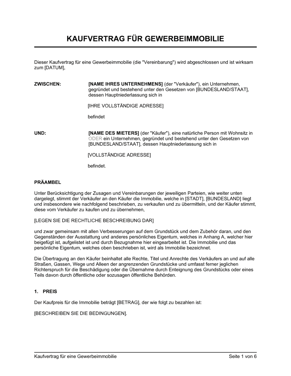 Business-in-a-Box's Kaufvertrag für eine Gewerbeimmobilie