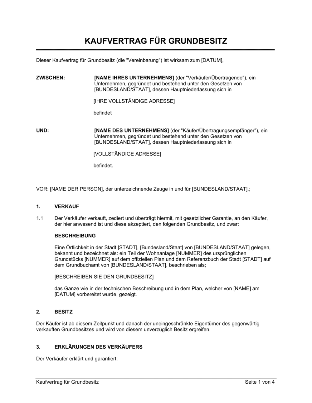 Business-in-a-Box's Kaufvertrag für Grundbesitz
