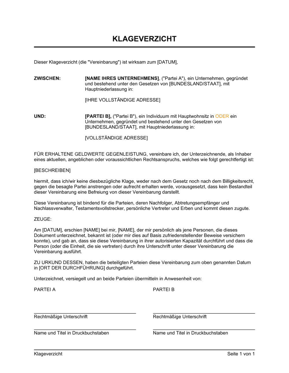 Business-in-a-Box's Klageverzicht