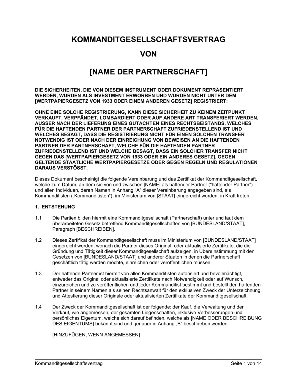 Business-in-a-Box's Kommanditgesellschaftsvertrag