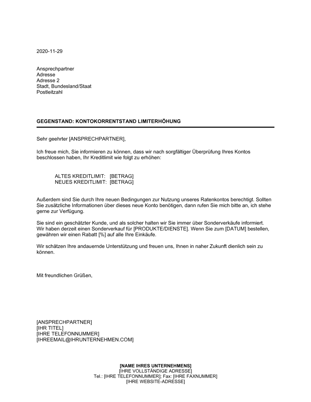 Business-in-a-Box's Kontokorrentstand Limiterhöhung